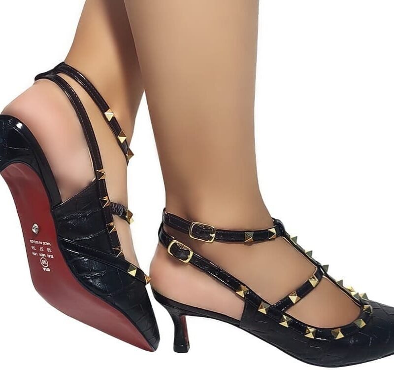 Scarpin Spark Croco Metal Preto